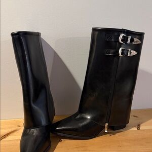 Black Leather Buckle Boots